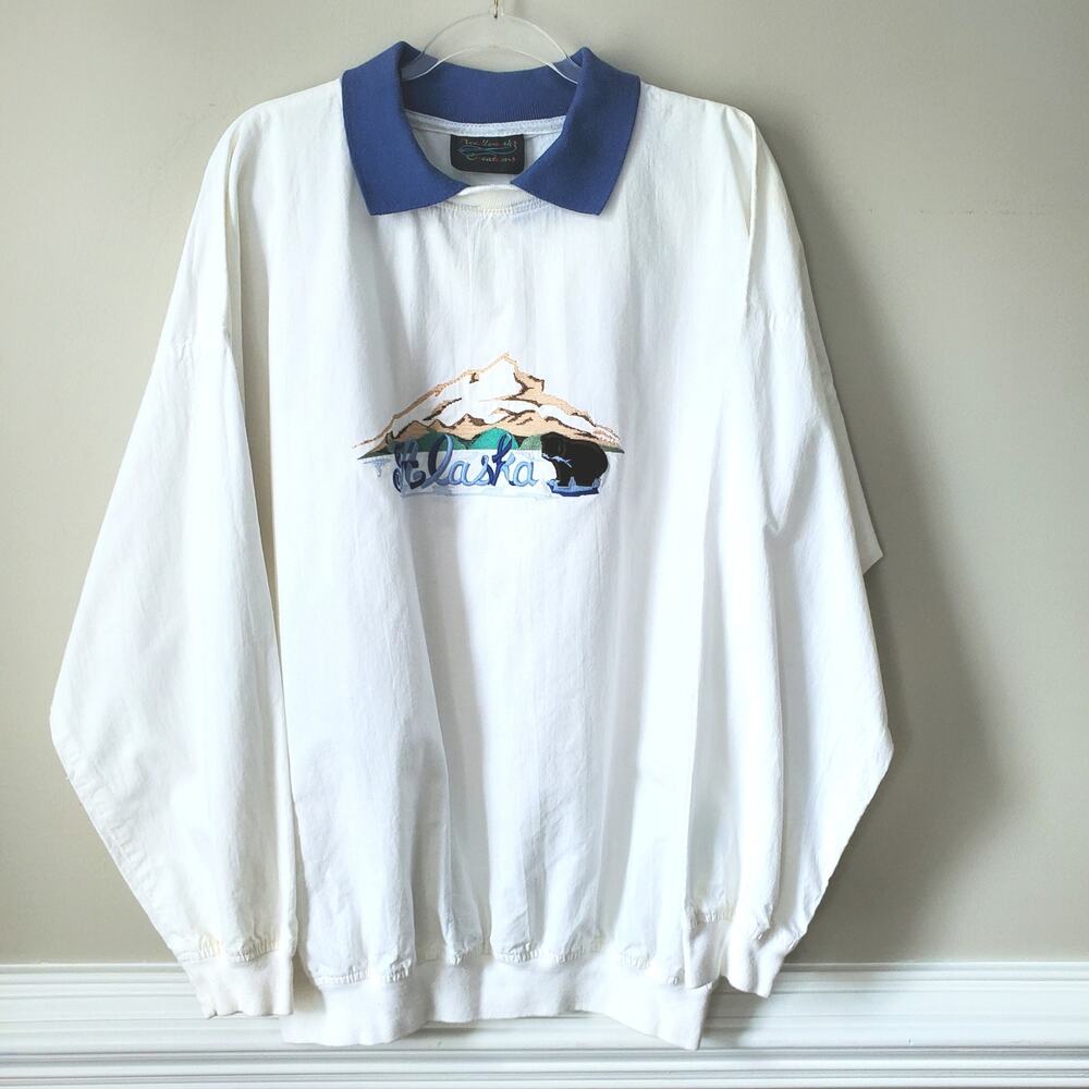 Unisex 80s Alaska Souvenir White Pullover Shirt Top XL Oversize Gorp Nature USA